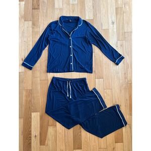J. Crew Men's Navy Blue Pajama Set Long Sleeve Shirt Drawstring Pants Size M